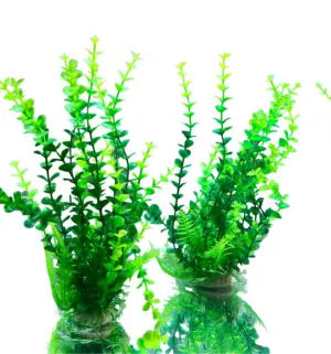 Green Realistic Plastic Aquatic Plant- Weighted Base, Life-like Movement- Great to hide fry!